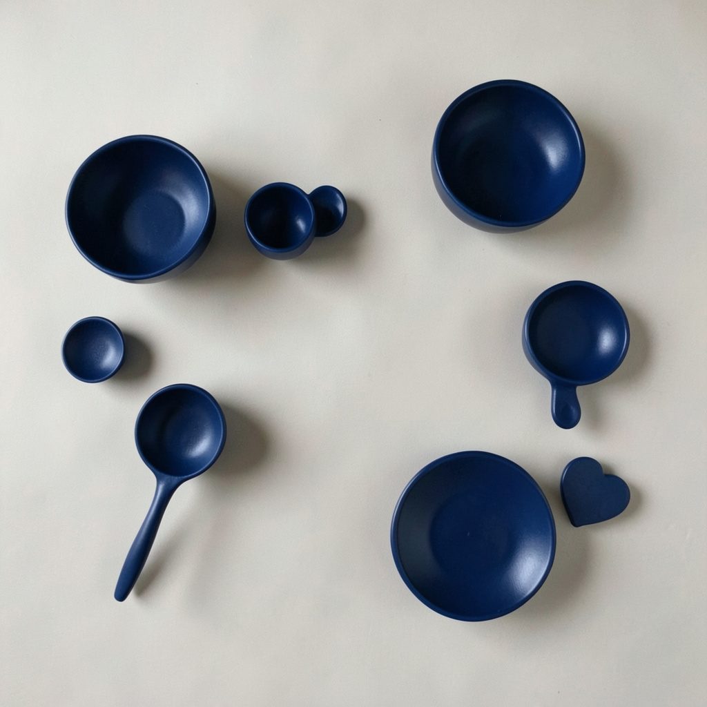 Overhead flat-lay of a sleek black Bluetooth earphone with charging case on a light gray surface, minimalist and modern.