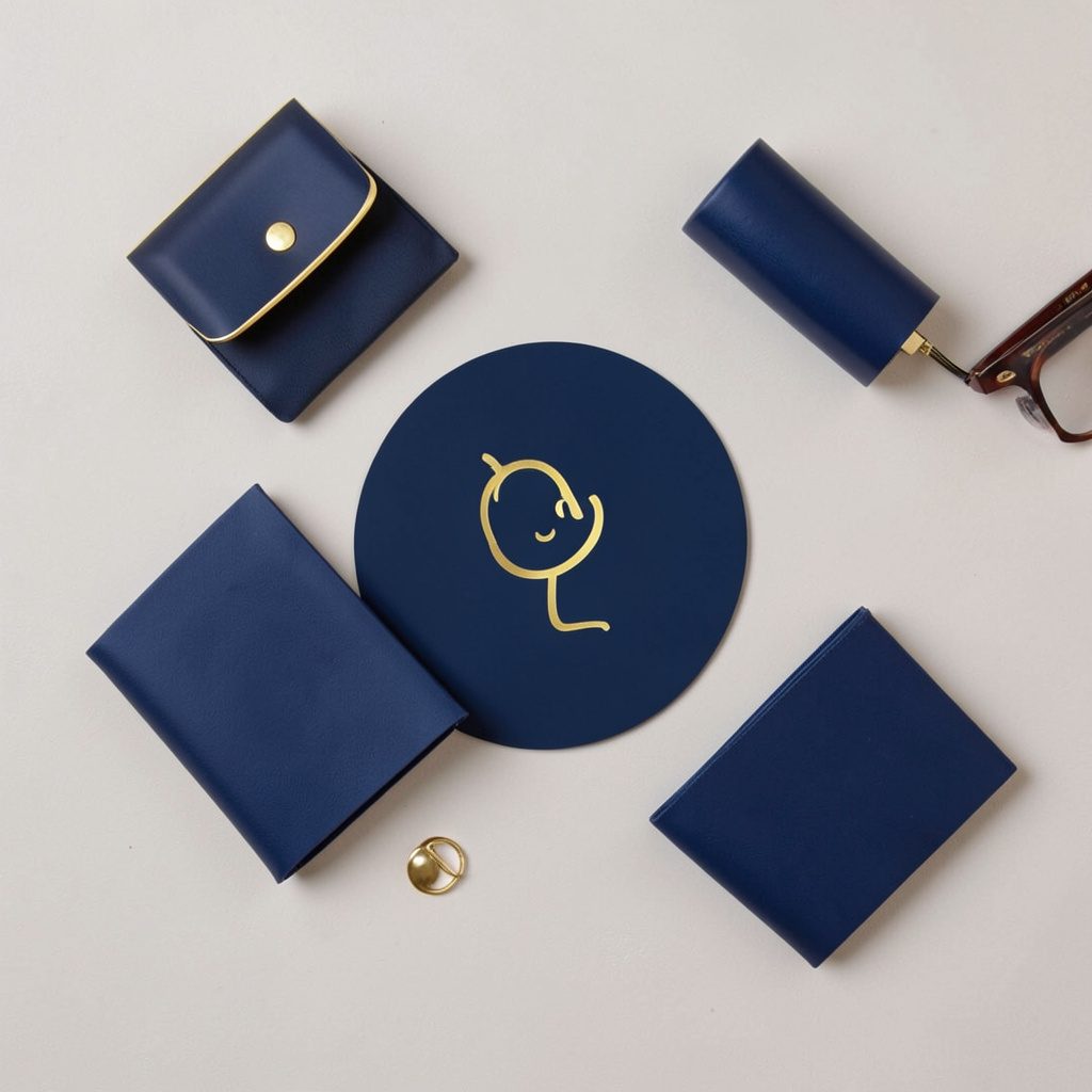 Abstract brand partnership icon in navy and gold